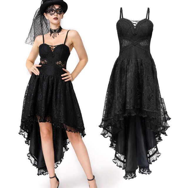 Gothic Korsagenkleid aus Spitze, vorne kürzer als hinten geschnitten mit kecker Schnürunng und abnehmbaren Trägern