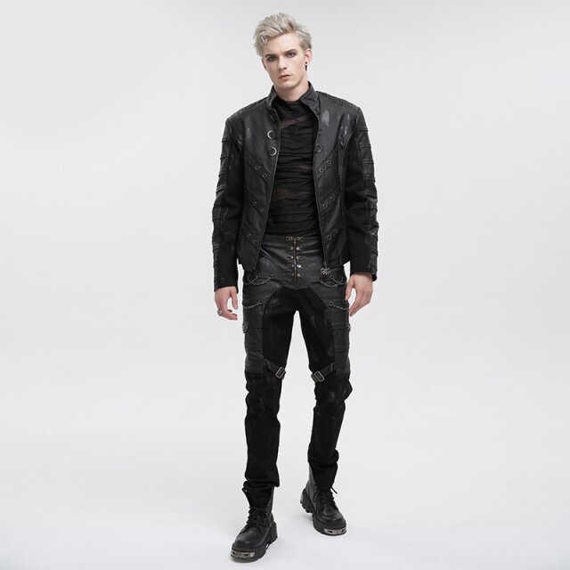 Fleckige Distressed Jeans Judgment Day mit Kunstleder und Ketten