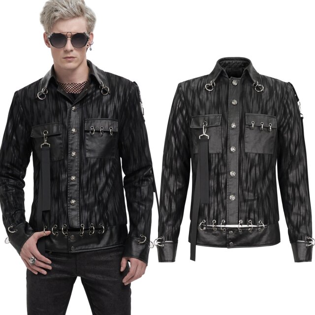 Glamour Punk Devil Fashion Jacke (CT201) im Schnitt einer Jeansjacke aus weichem samtigen Velours mit seidig-glänzendem Print, Kunstleder-Details und O-Ringen in abgefahrener Piercing-Optik