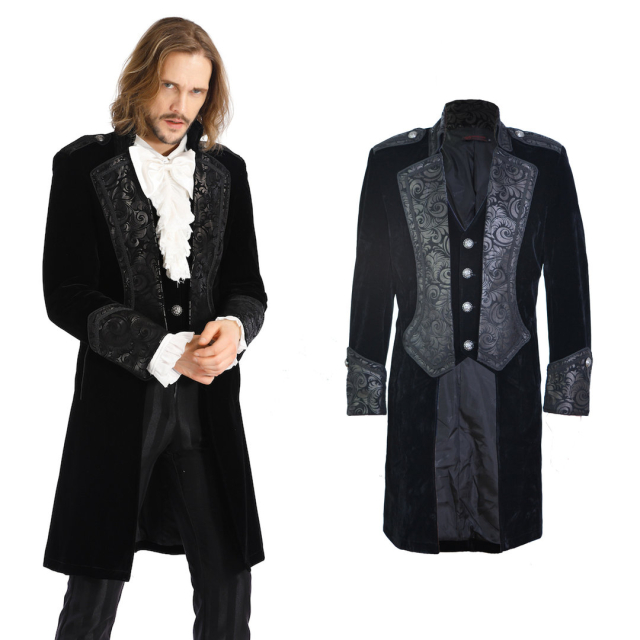 PENTAGRAMME M080150 black victorian gothic uniform velvet frock coat. Dark wedding clothes