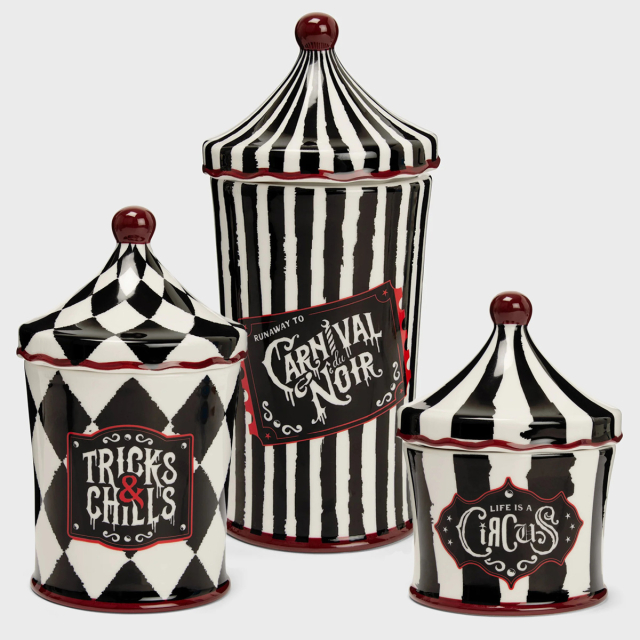 KILLSTAR Tricks N Chills Jar - ceramic jar with lid in the shape of a small circus tent in three sizes