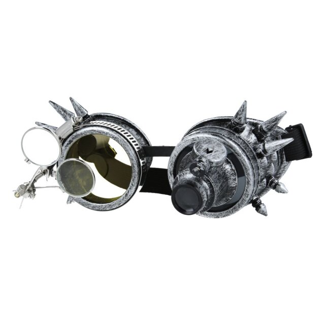 Steampunk Goggles in antik-silber- oder kupfer-farben mit Lupen und (falschem) Laser für ein ausgefallenes Steampunk Outfit