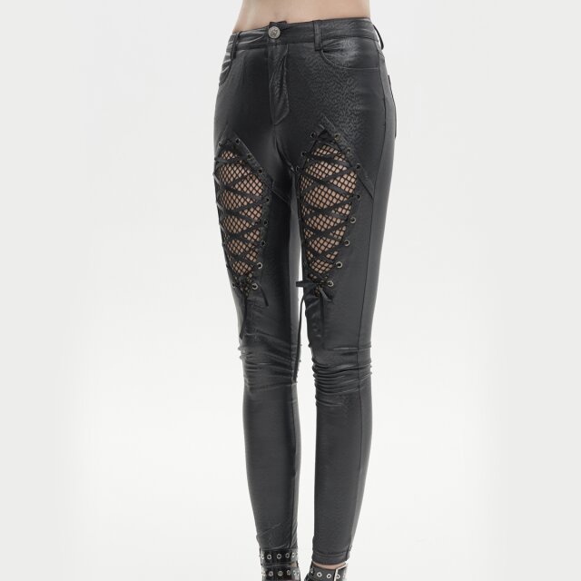 Punkige Damen Kunstlederhose Sleepless mit Netz 3XL