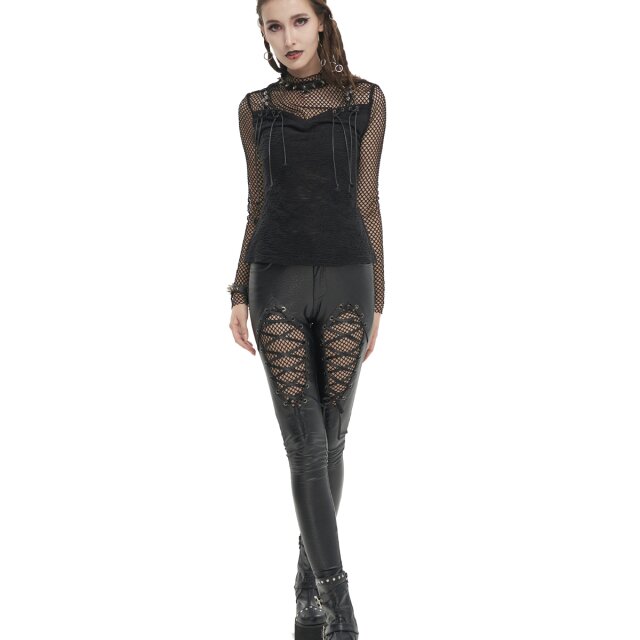 Punkige Damen Kunstlederhose Sleepless mit Netz 3XL
