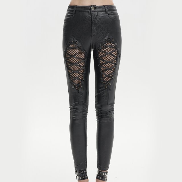 Punkige Damen Kunstlederhose Sleepless mit Netz 3XL