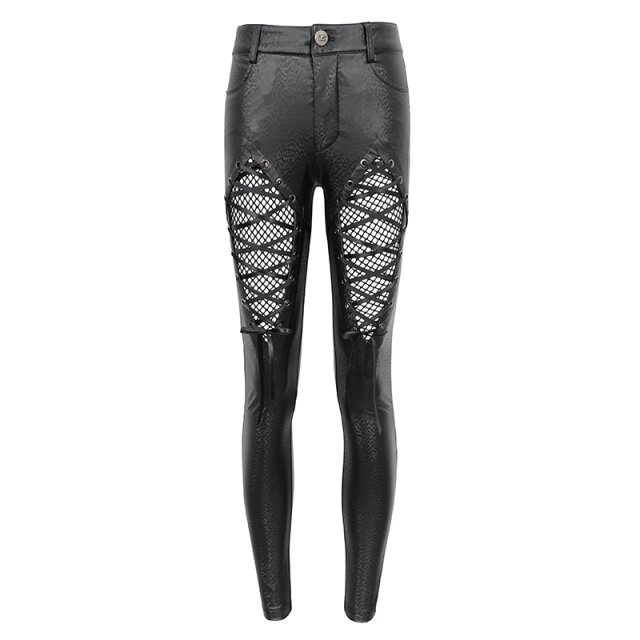 Punkige Damen Kunstlederhose Sleepless mit Netz 3XL