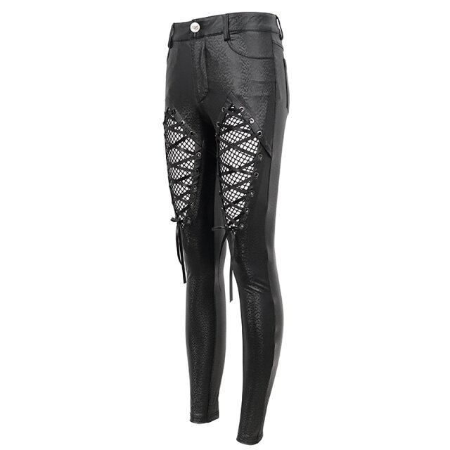Punkige Damen Kunstlederhose Sleepless mit Netz 3XL