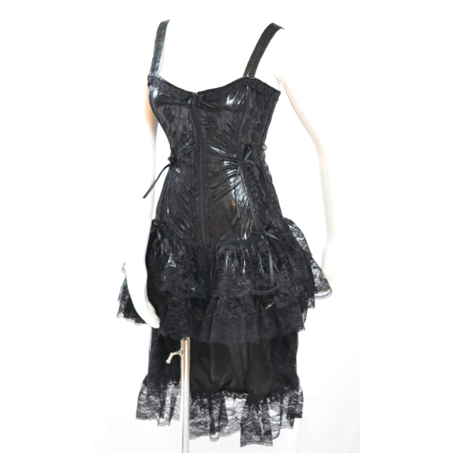 Gothic Vinyl High Low Corsage Dress with Lace