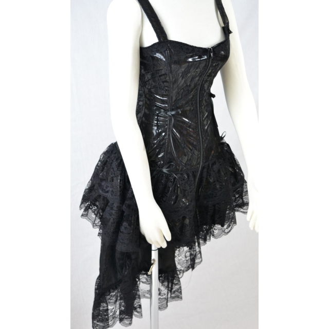 Gothic Vinyl High Low Corsage Dress with Lace