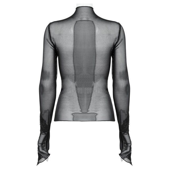 PUNK RAVE Transparentes Mesh Shirt mit Spitze XS-S