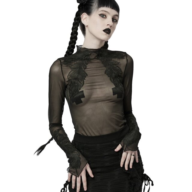 PUNK RAVE Transparentes Mesh Shirt mit Spitze XL-XXL