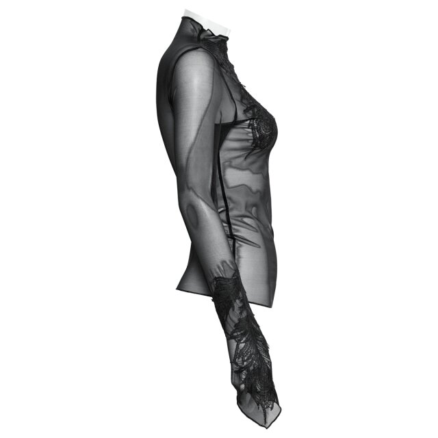 PUNK RAVE Transparentes Mesh Shirt mit Spitze XL-XXL