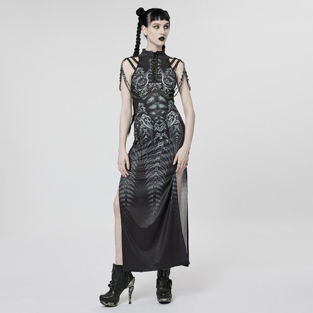 PUNK RAVE Maxikleid Placebo mit Skelett-Print M-L