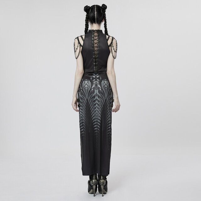 PUNK RAVE Maxikleid Placebo mit Skelett-Print M-L
