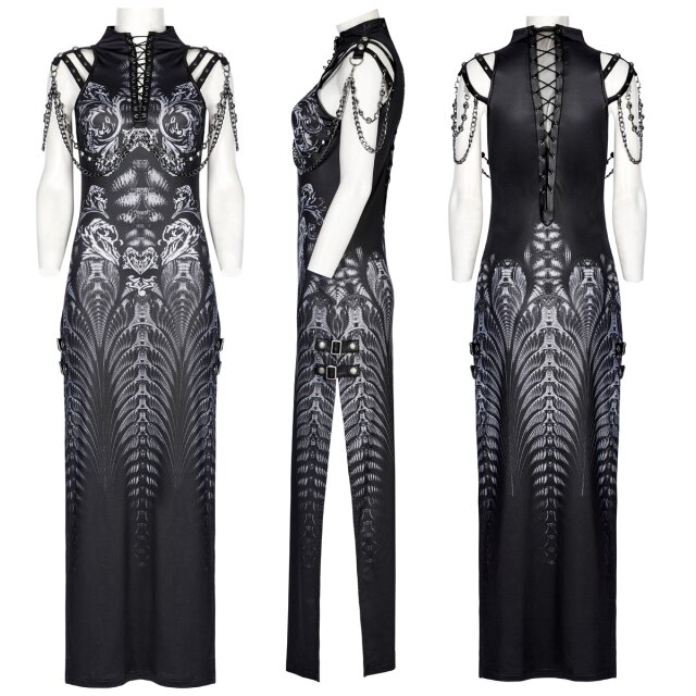 PUNK RAVE Maxikleid Placebo mit Skelett-Print M-L