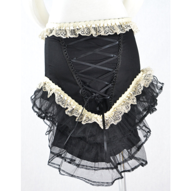 Burlesque lace bustle, black/cream - size: 42 - colour satin ribbon: black