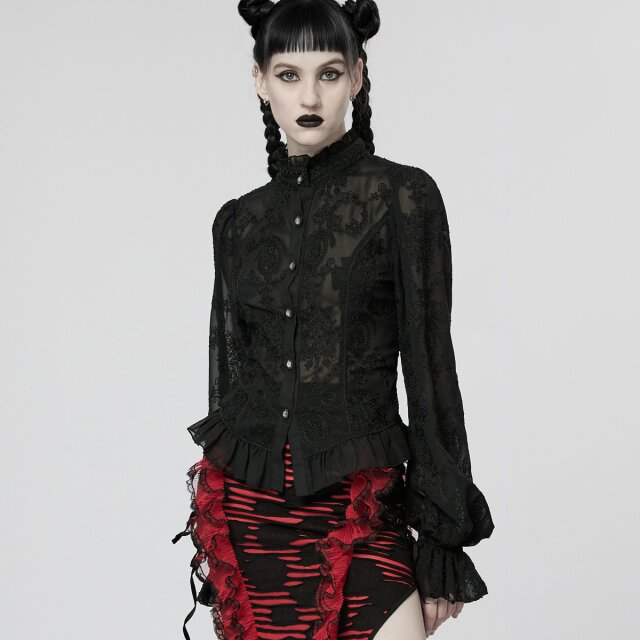 Punk Rave bestickte Chiffon Bluse Vertigo XL