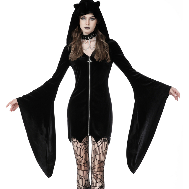 Velvet Mini Dress Batmania with Hood and Ears
