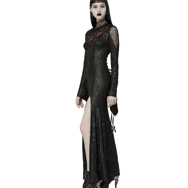 Langes PUNK RAVE Morticia-Kleid Dark Harlequin XL-XXL