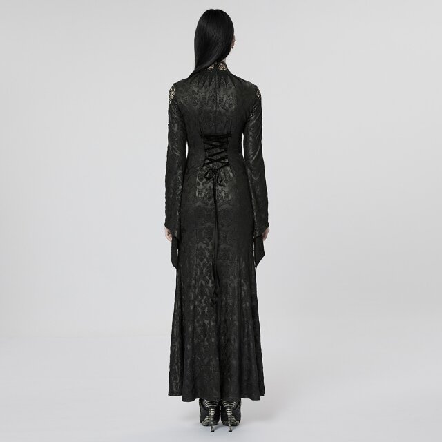 Langes PUNK RAVE Morticia-Kleid Dark Harlequin XL-XXL