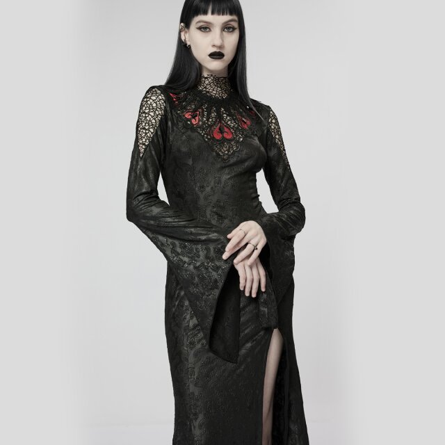 Langes PUNK RAVE Morticia-Kleid Dark Harlequin XL-XXL