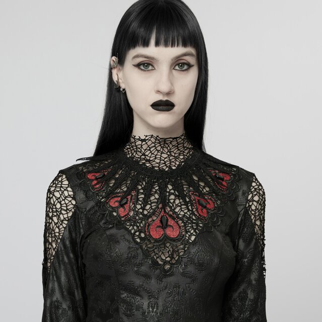 Langes PUNK RAVE Morticia-Kleid Dark Harlequin XL-XXL