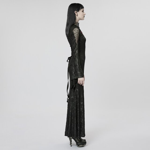 Langes PUNK RAVE Morticia-Kleid Dark Harlequin XL-XXL
