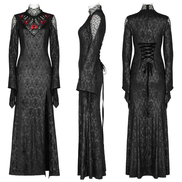 Langes PUNK RAVE Morticia-Kleid Dark Harlequin XL-XXL