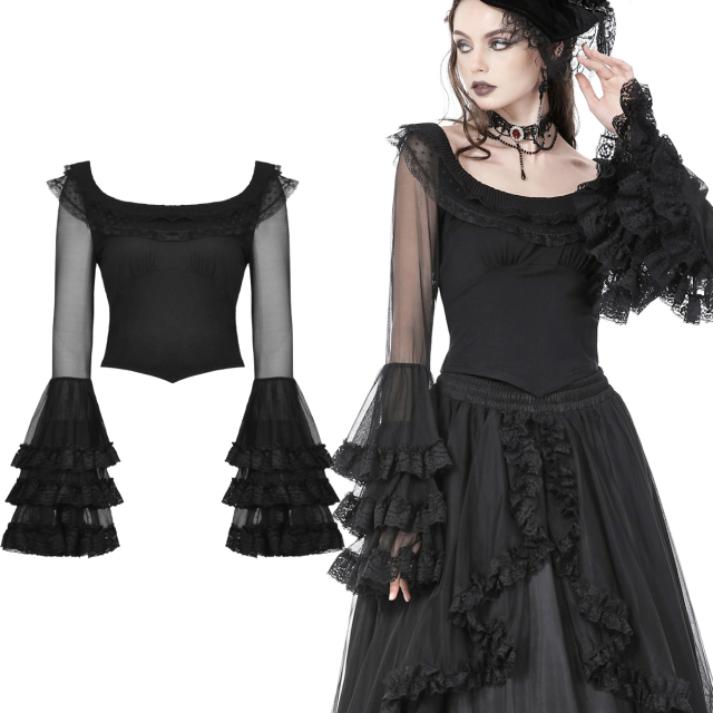 Dark In Love top with semi-transparent flounce sleeves...