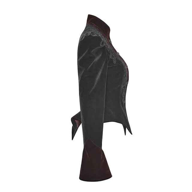 Viktorianische Kurzjacke Duchessa aus rotem und schwarzem Samt mit Puffärmeln 4XL