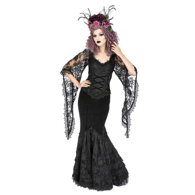 Sinister Gothic Velvet Dress Morticia with Lace