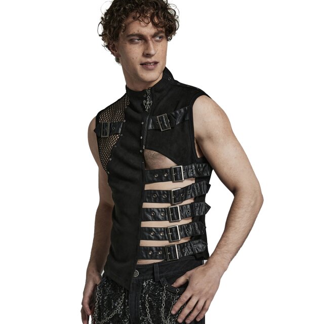 Punk Rave Asymmetric Waistcoat Omen of Darkness with Straps