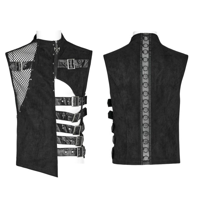 Punk Rave asymmetrische Weste Omen of Darkness mit Riemen