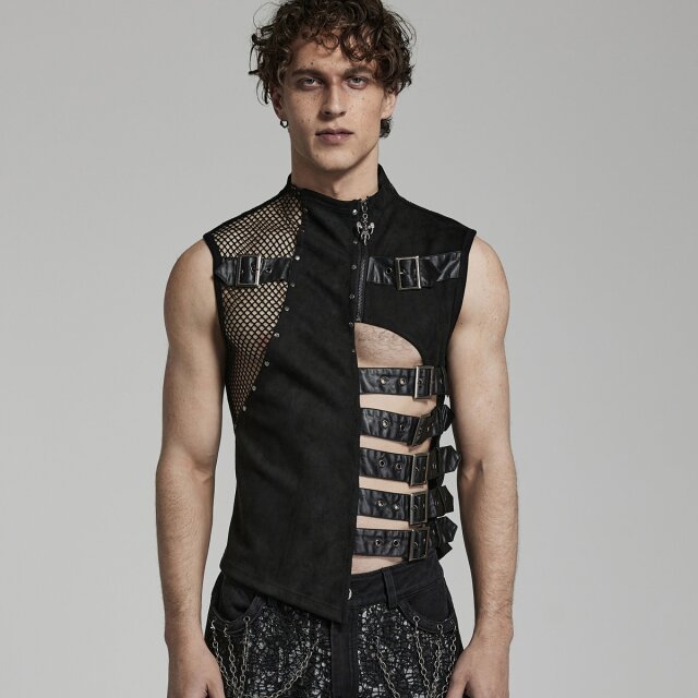 Punk Rave Asymmetric Waistcoat Omen of Darkness with Straps