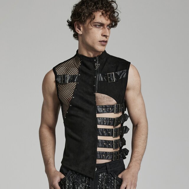 Punk Rave asymmetrische Weste Omen of Darkness mit Riemen