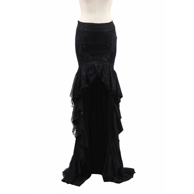 Long narrow gothic skirt in black with a floor-length...