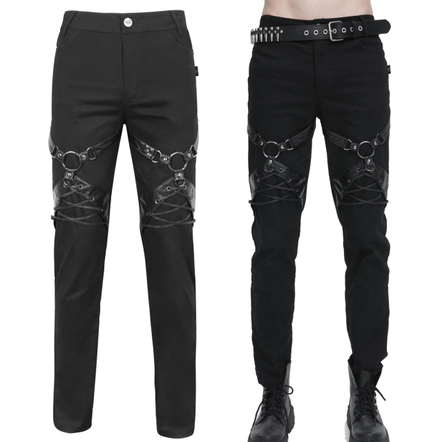 Devil Fashion Stretch Gothic-Jeans (PT215) mit Kunstleder-Aufsätzen auf den Oberschenkeln sowie Schnürung, D- und O-Ringen