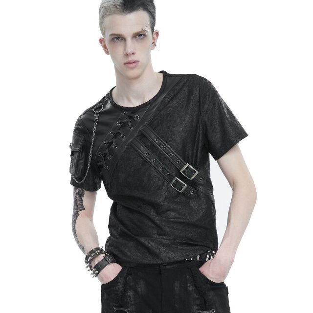 Gothic T-Shirt Summon The Storm mit Kunstlederdetails