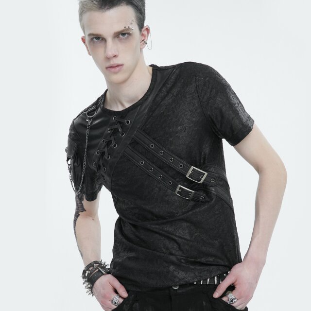 Gothic T-Shirt Summon The Storm mit Kunstlederdetails