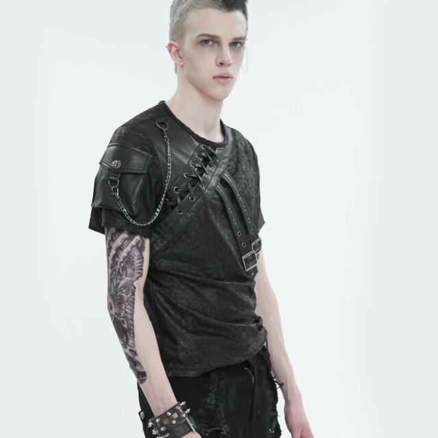 Gothic T-Shirt Summon The Storm mit Kunstlederdetails