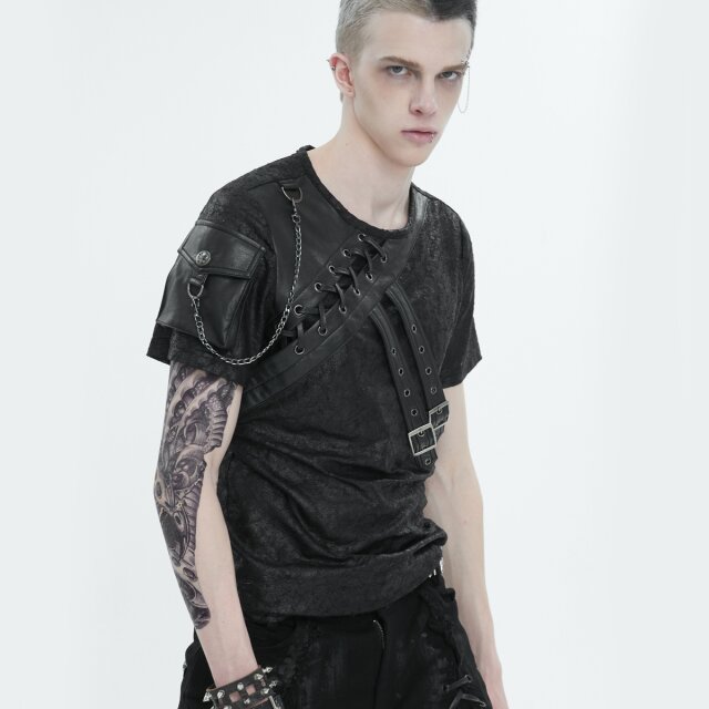 Gothic T-Shirt Summon The Storm mit Kunstlederdetails