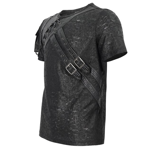 Gothic T-Shirt Summon The Storm mit Kunstlederdetails