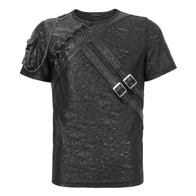 Gothic T-Shirt Summon The Storm mit Kunstlederdetails