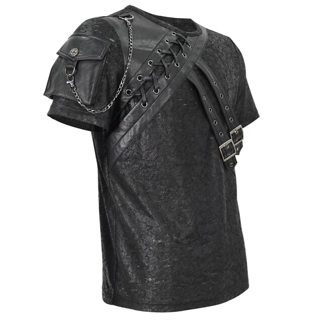 Gothic T-Shirt Summon The Storm mit Kunstlederdetails