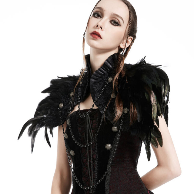 Gothic Feather Cape Runa with Lace Frills