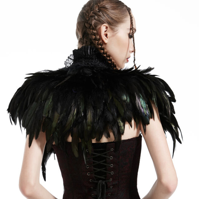Gothic Feather Cape Runa with Lace Frills
