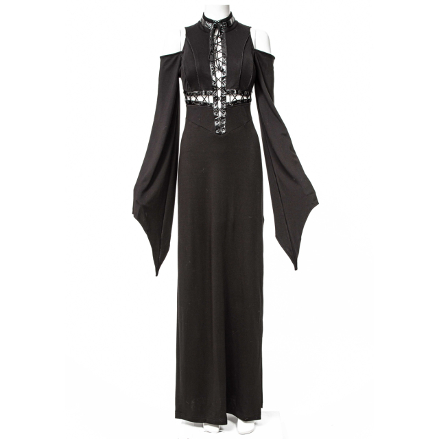 Langes schmales Kleid Holy Sin mit geschnürtem Lack-Kreuz