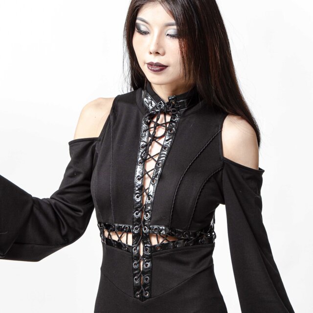 Long Slim Dress Holy Sin with Laced Vinyl Cross