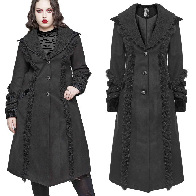 PUNK RAVE Gothic fleece coat (DY-1528BK) in lambskin look...