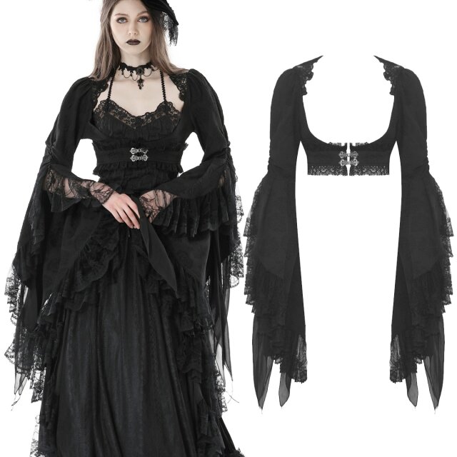 Dark In Love viktorianisches Bolero-Jäckchen (BW120) mit XXL Trompetenärmeln, eleganter Hakenverschluss unterhalb der Brust und zarter Spitzenverzierung